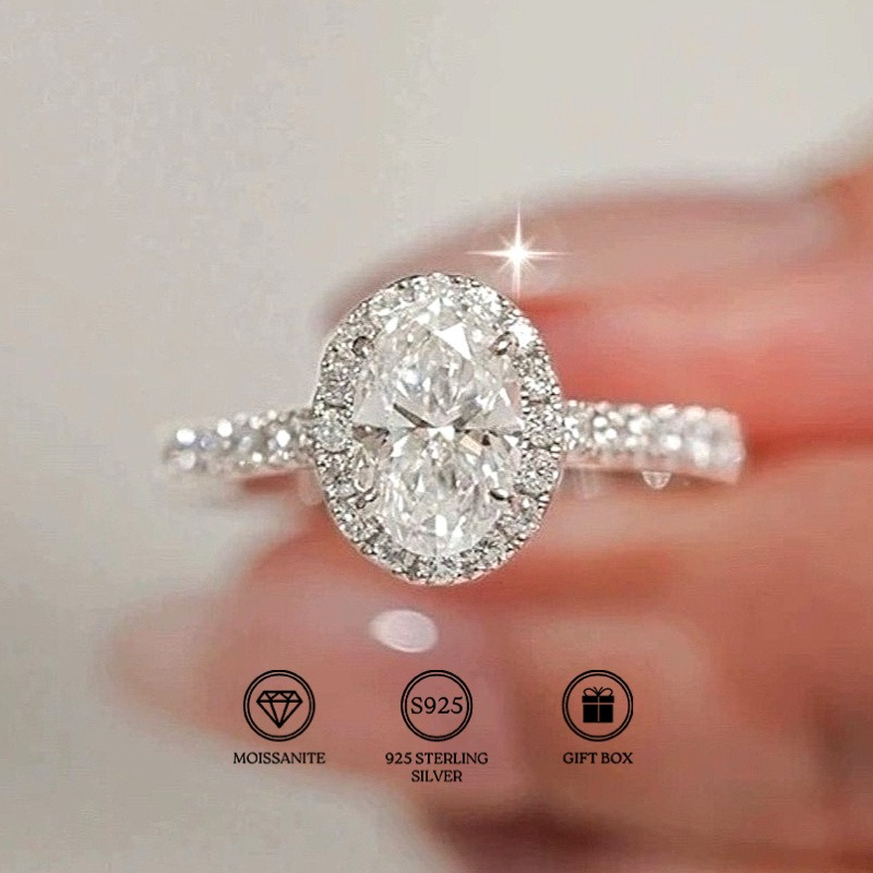 Unisex 925 Silver Moissanite Oval Ring, Fashionable for All Occasions